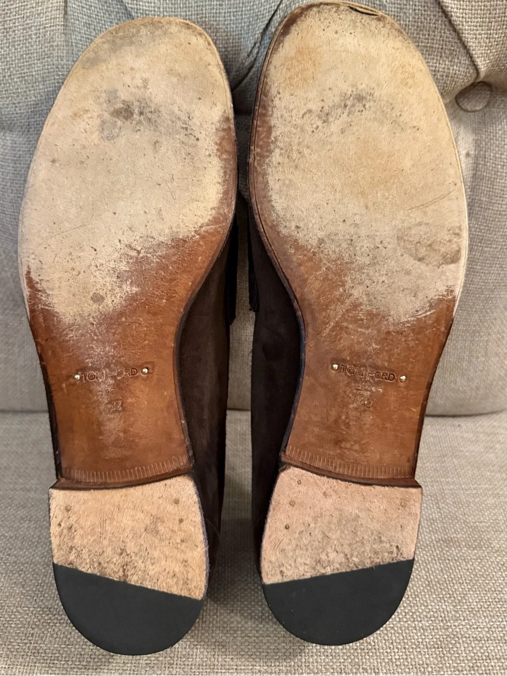 Tom Ford Dark Brown Suede Loafers with Gold Chain
